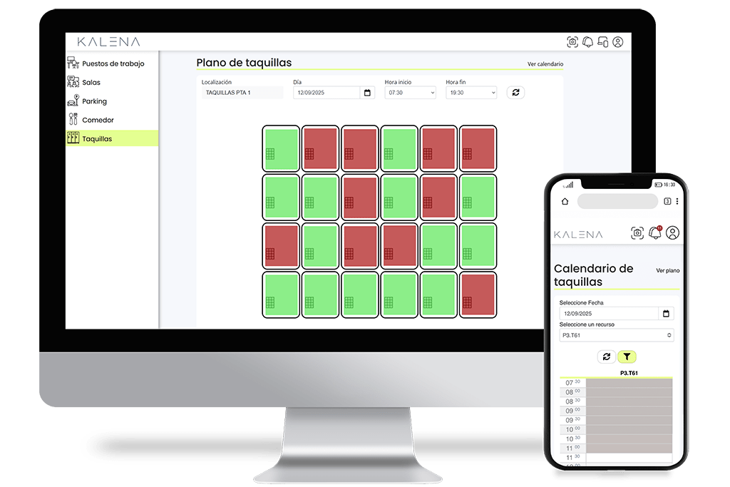 Reserva de recursos con vista plano o calendario